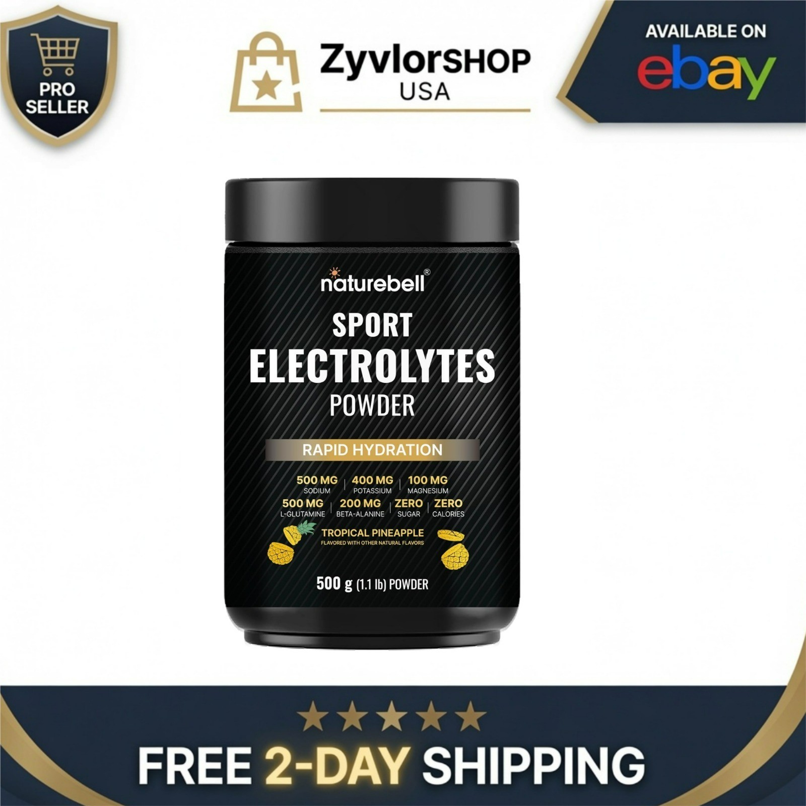 NatureBell Sport Electrolytes Powder No Sugar 500g – Tropical Pineapple Flavor