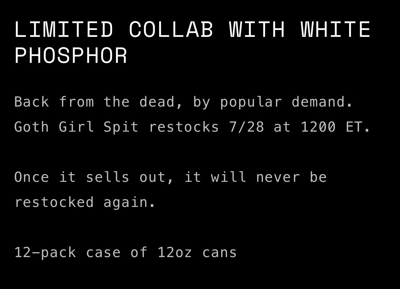 Echelon Goth Girl Spit Energy Drink 12-Pack 12 fl oz Cans- Presale