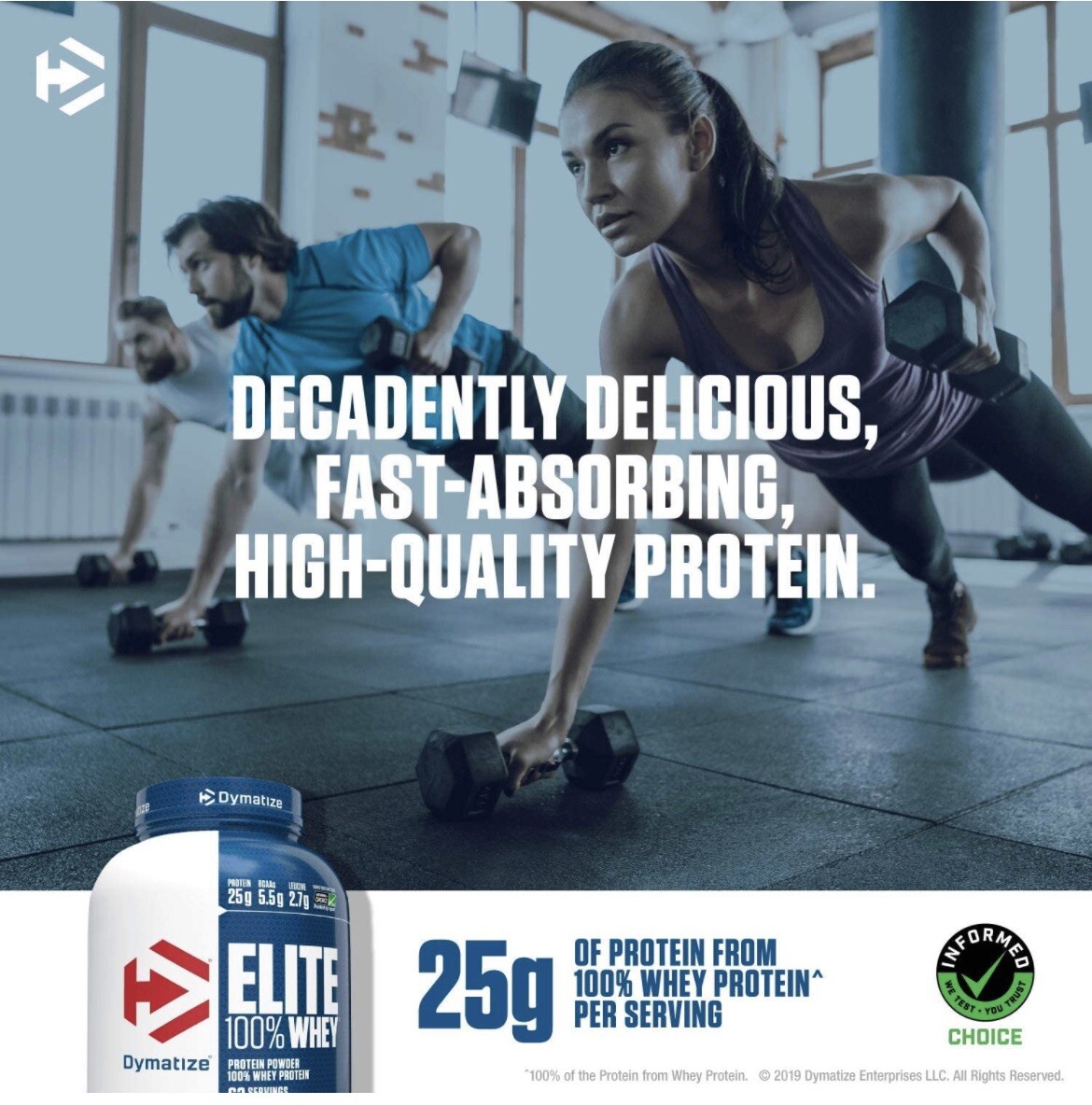 Dymatize Elite 100% Whey Protein Powder, 25g Protein, 5.5g Rich Chocolate