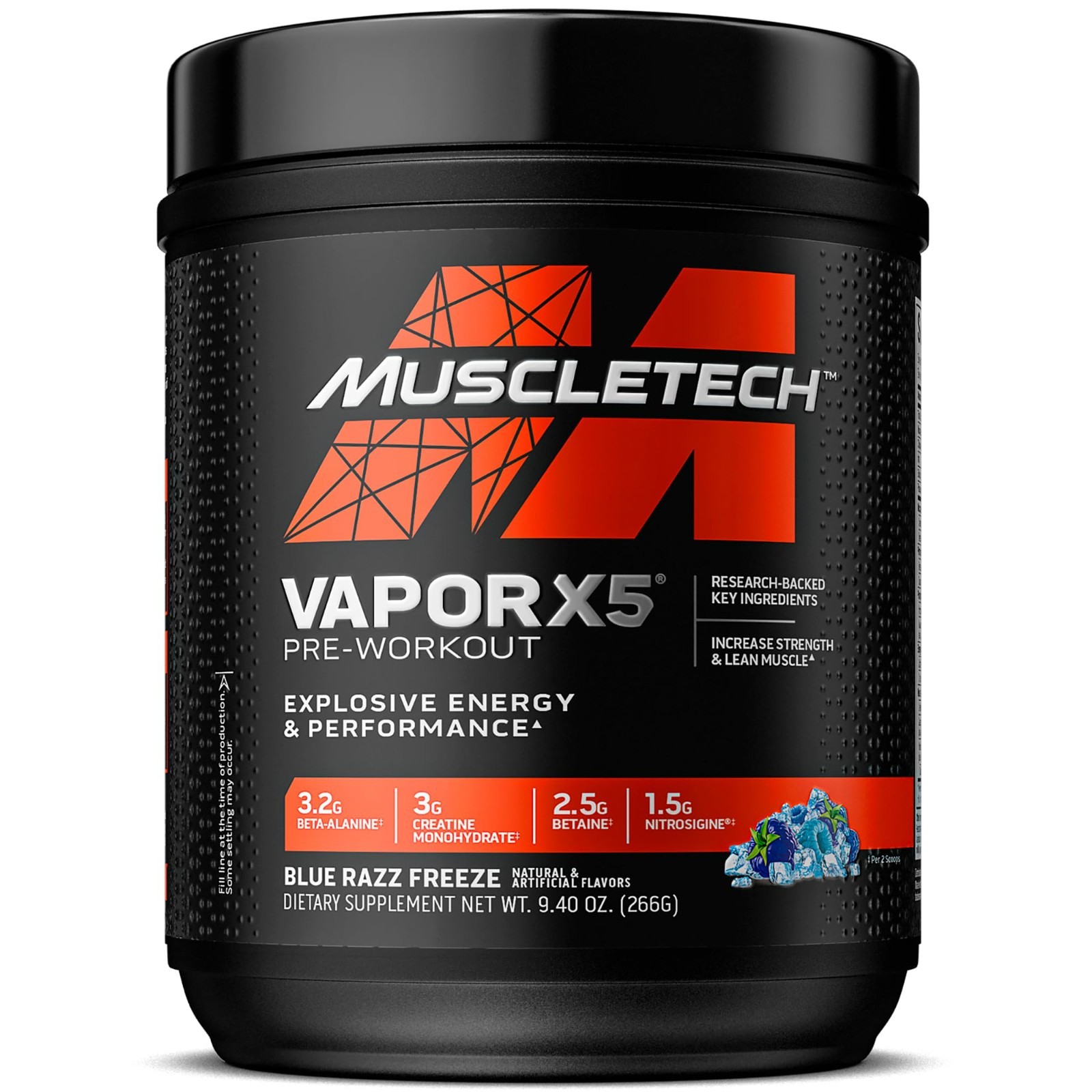 Pre-Workout Powder Blue Razz Freeze 266g | Energy Drink Mix for Muscle Pump & En