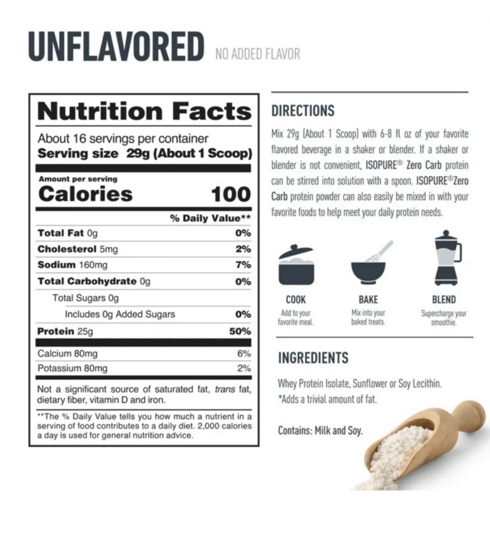 Isopure Zero Carb Whey Protein Isolate Powder, Unflavored, 16 oz (1 lb)