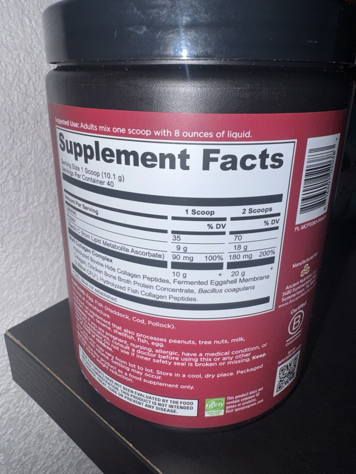Ancient Nutrition Multi Collagen Protein Powder Grass Fed Unflavored Keto 14.3oz