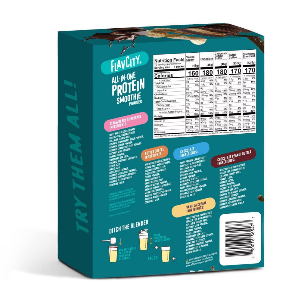 FlavCity Protein Powder – Variety Pack – Whey Protein Isolate – 25g Protein-10ct