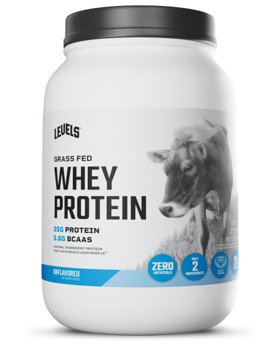 Levels Grass-Fed Whey Protein Powder, Unflavored, 2 lb, 25g Protein
