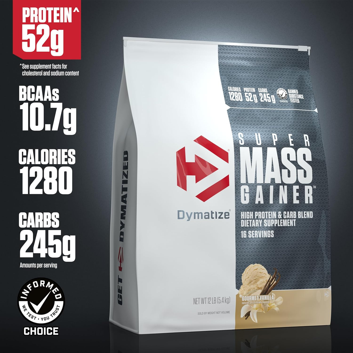 Super Mass Gainer Protein Powder, Gourmet Vanilla, 52G Protein, 1G Creatine, 128