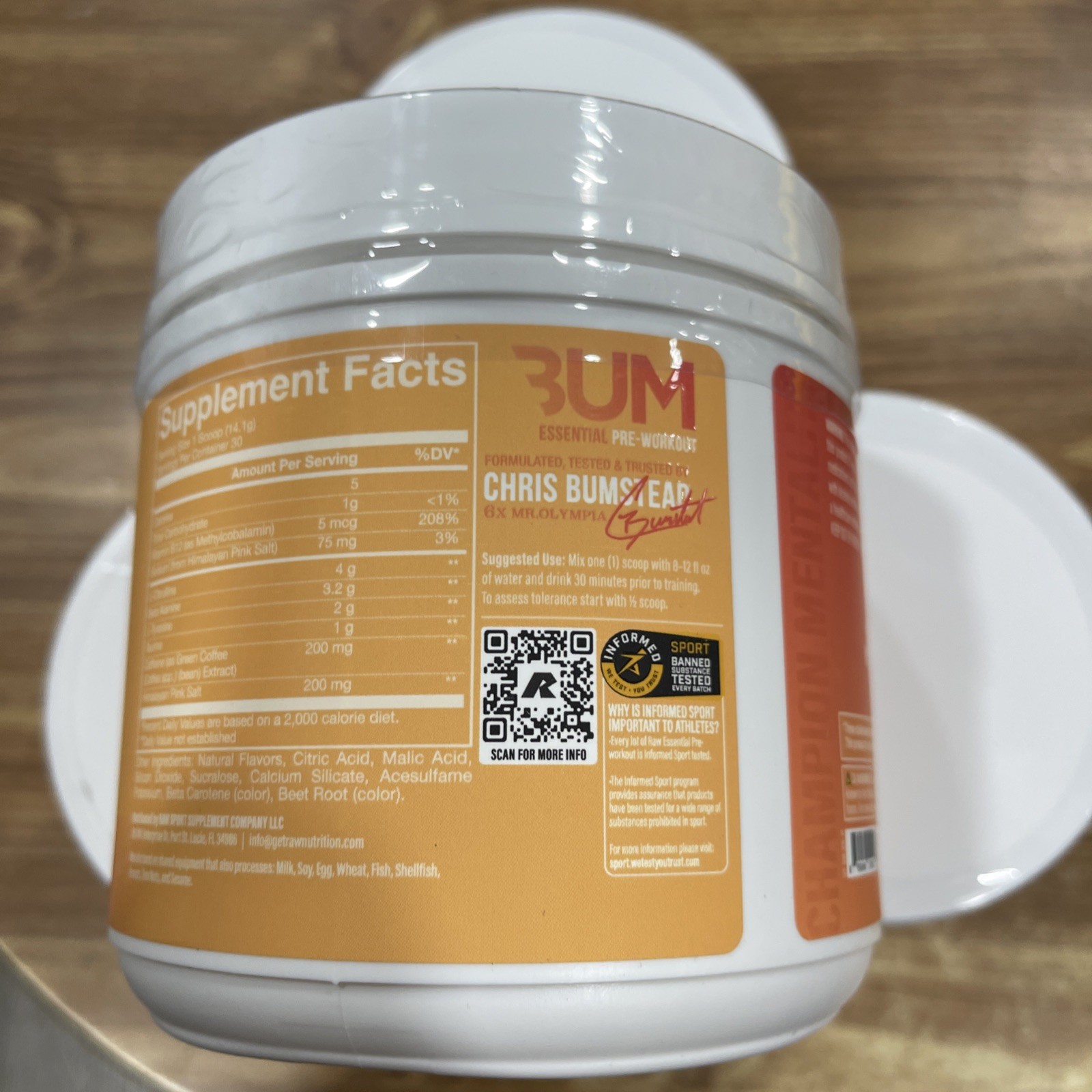 (2) RAW Essential Pre Workout Powder Peach Mango 30 Servings/423g X 2 Packs