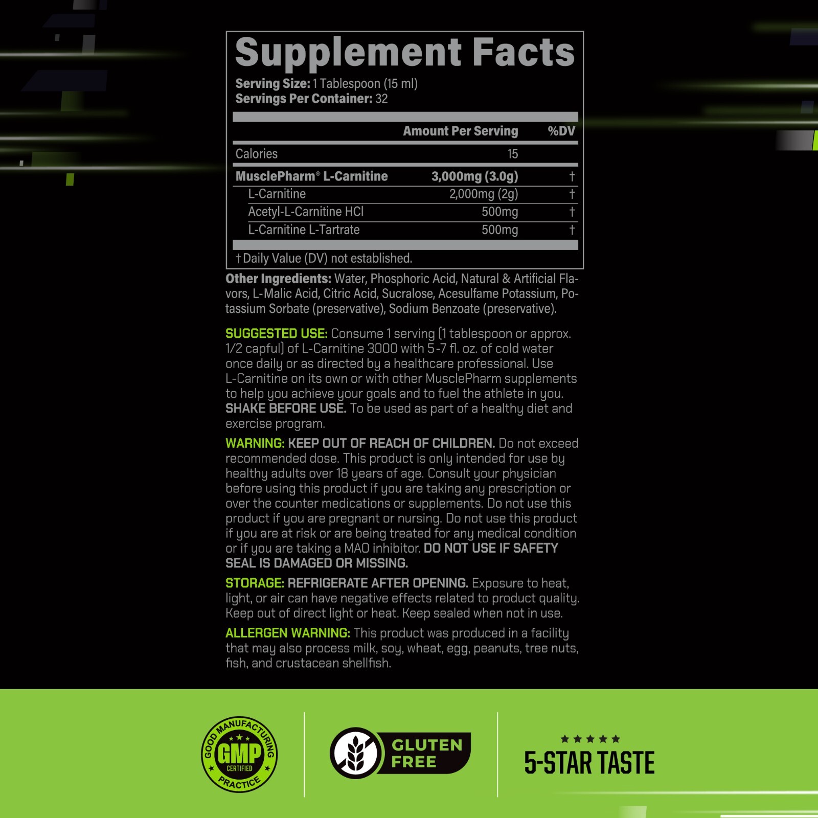 MusclePharm High Performance Liquid L-Carnitine 3000 Sour Cherry 32 Servings