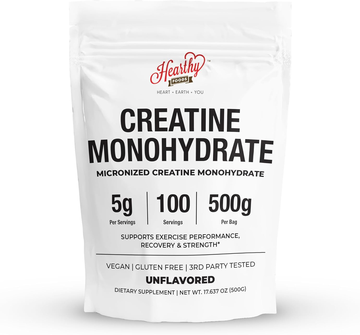 Creatine Monohydrate Micronized Powder 500G 100 Servings 5G Unflavored Muscle Gr