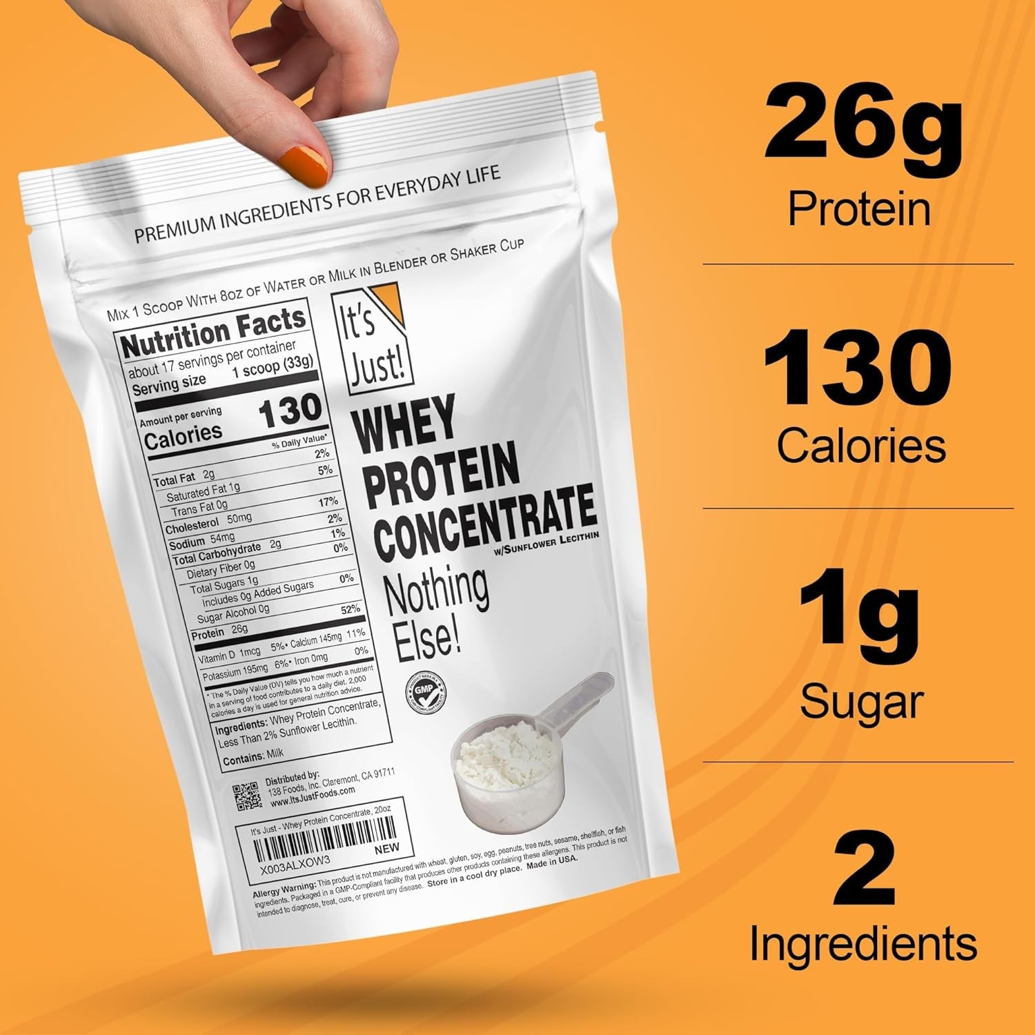 100% Whey Protein Concentrate – 1.25 lbs for Muscle Recovery & Post-Workout