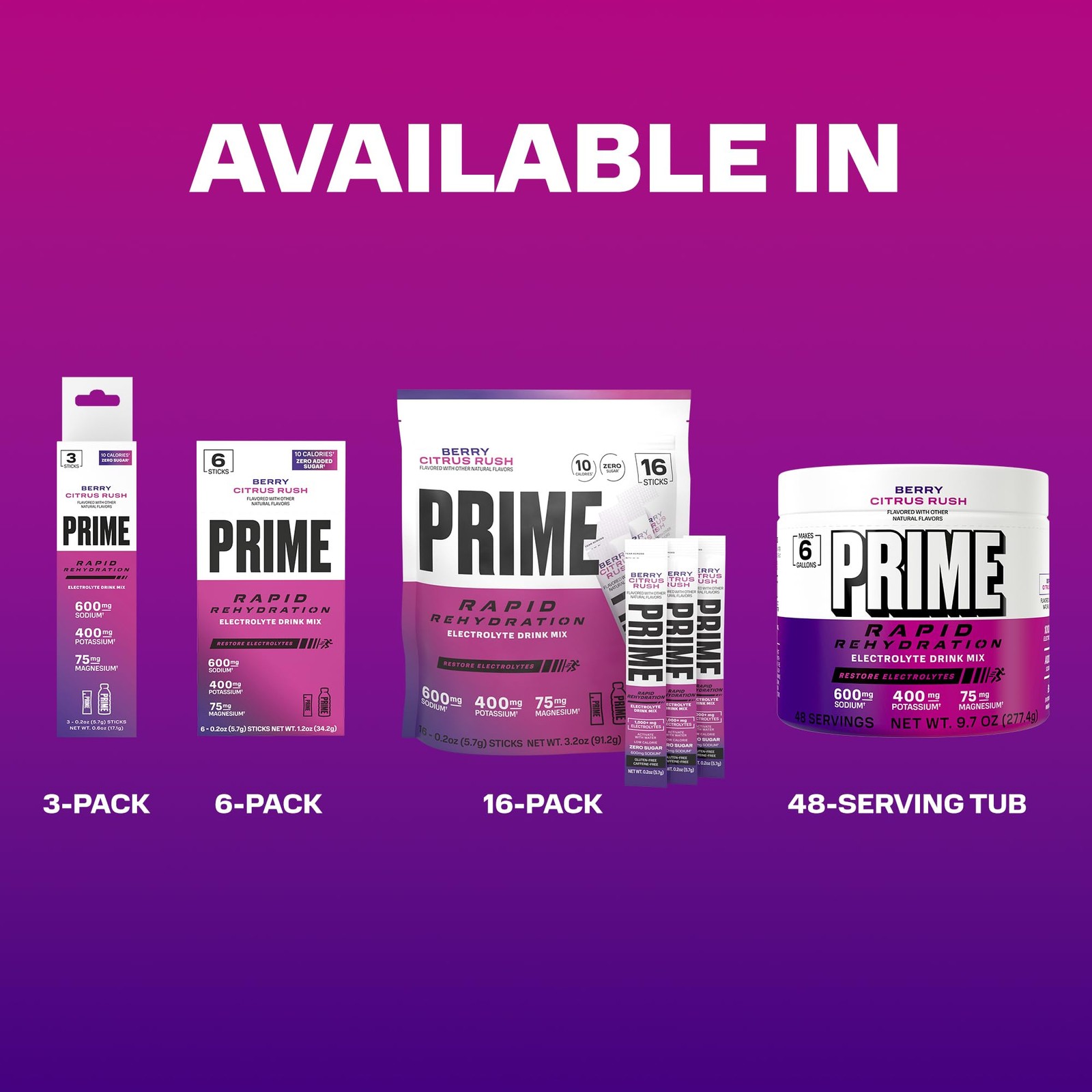 PRIME HYDRATION Berry Citrus Rush 6 gallon tub
