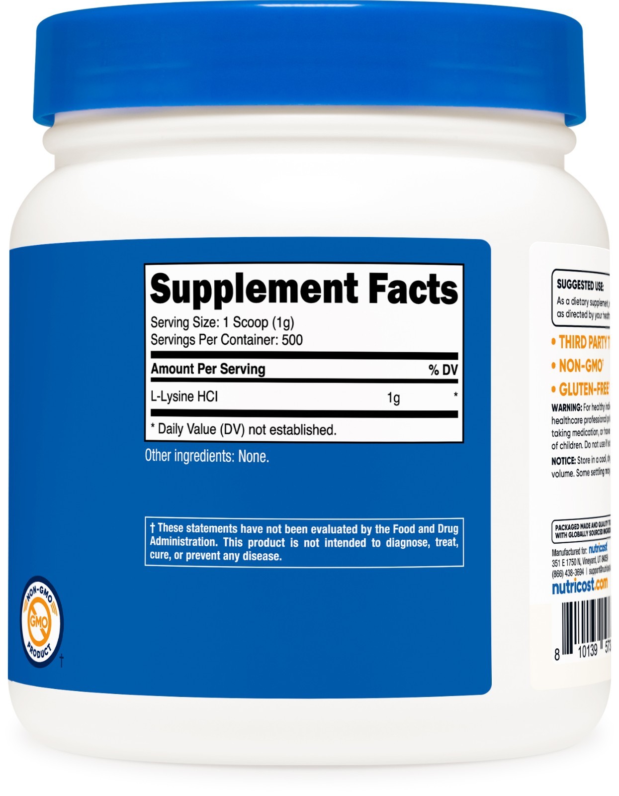 Nutricost L-Lysine Powder 500 Grams – Pure L-Lysine, Non-GMO, Gluten Free