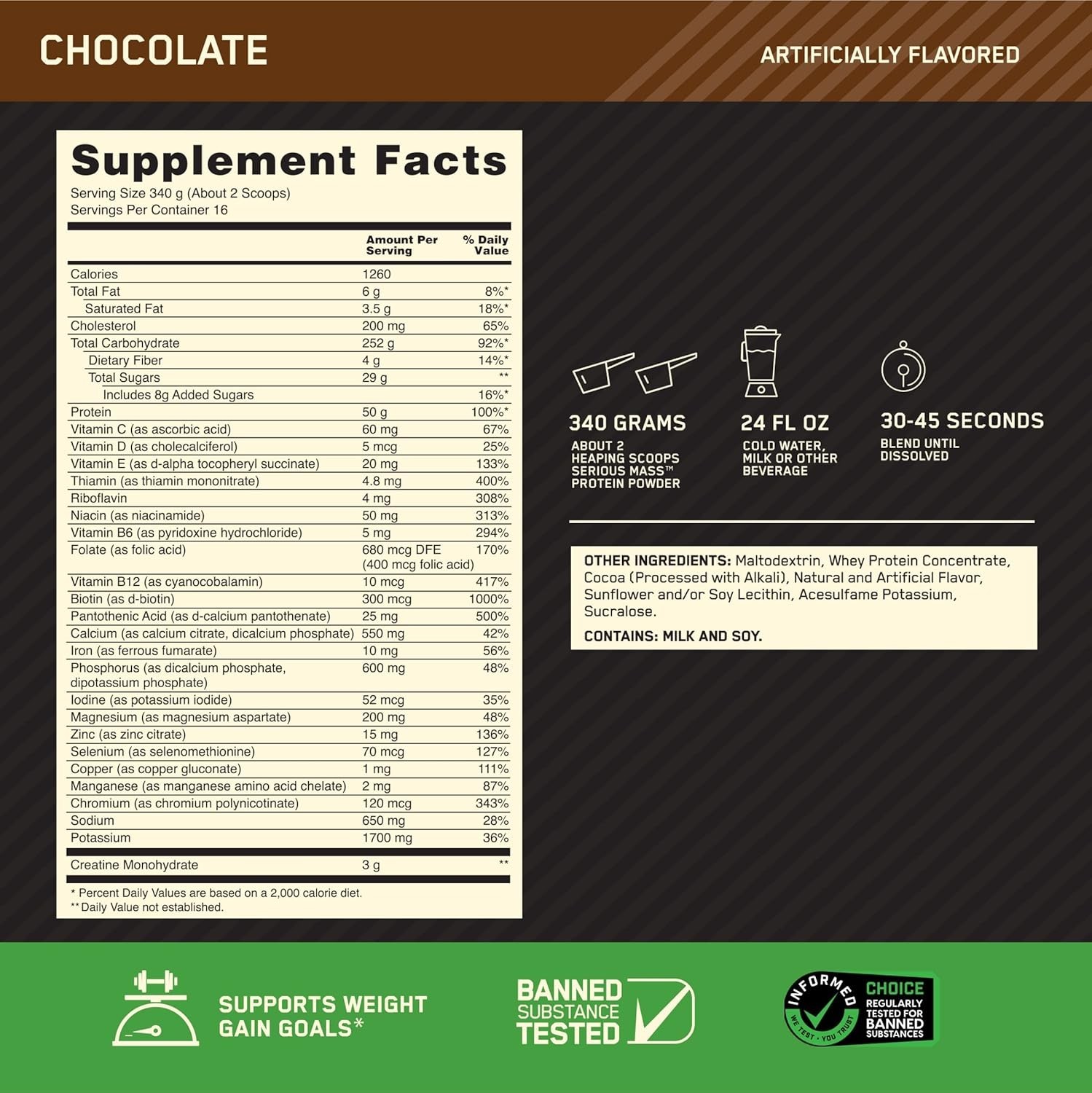 Serious Mass Chocolate Protein Powder | Massive Weight Gain, 50g Protein, 12 lb