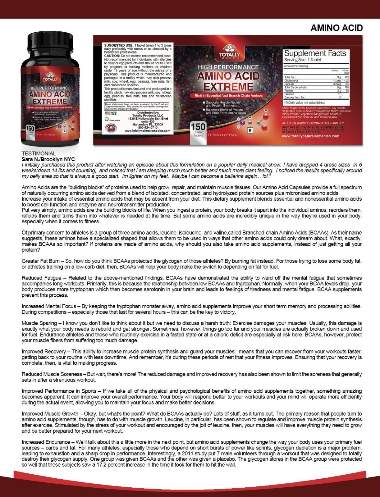 Amino Acids BCAA Muscle Support and Cholesterol Control 660mg Heart Supplement