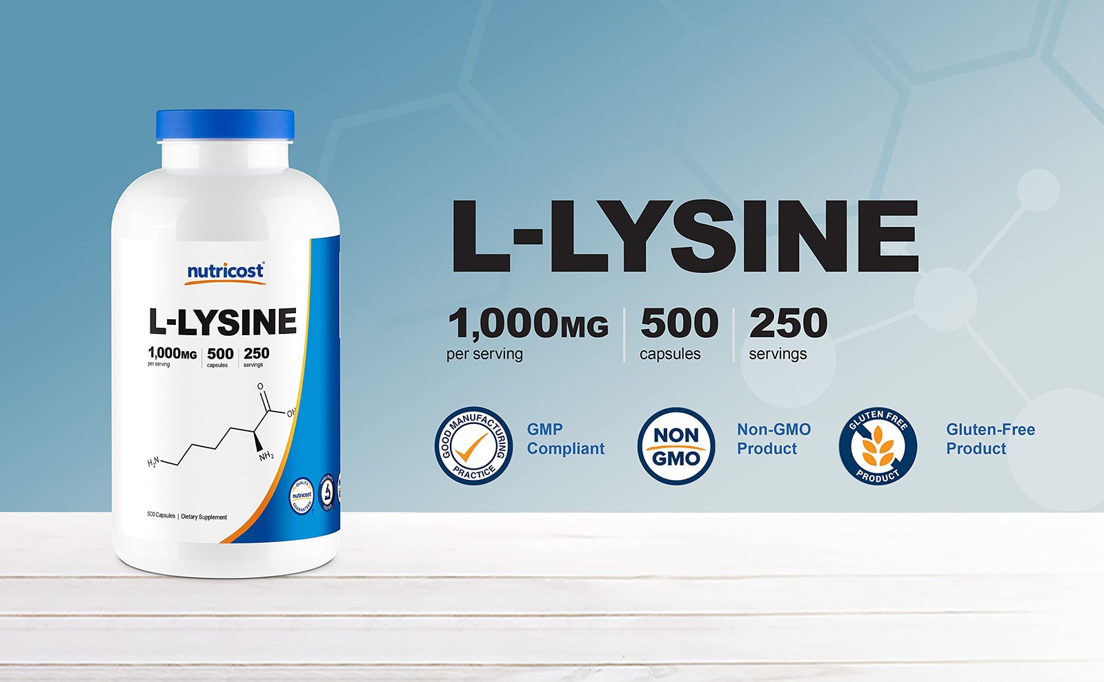 Nutricost L-Lysine 1000mg Per Serving, 250 Servings, 500 Count (Pack of 1)