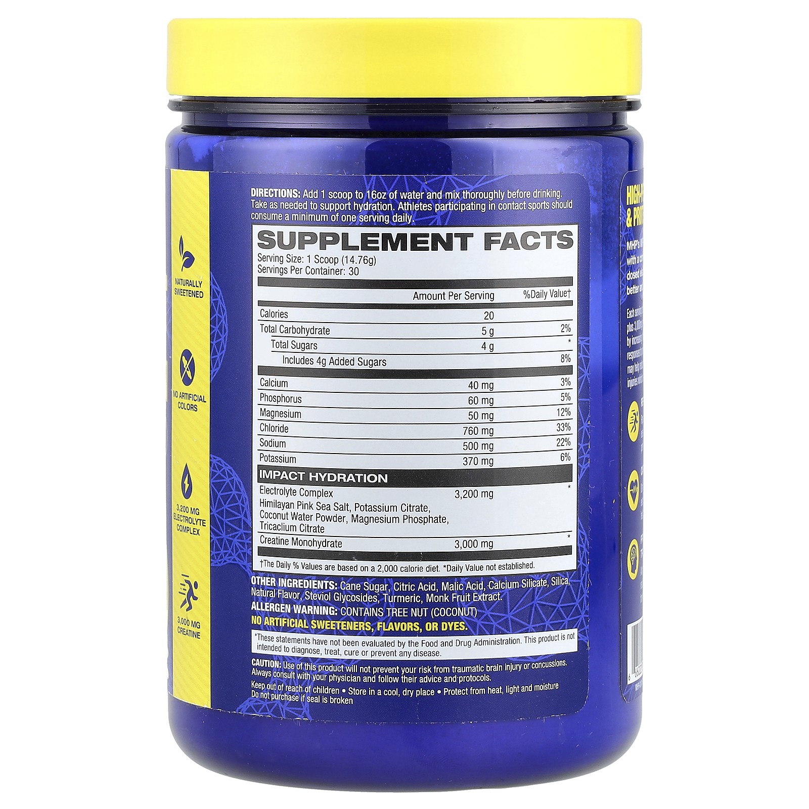 Impact Hydration, Electrolytes + Creatine, Lemon Lime, 0.98 lbs (15.6 oz)