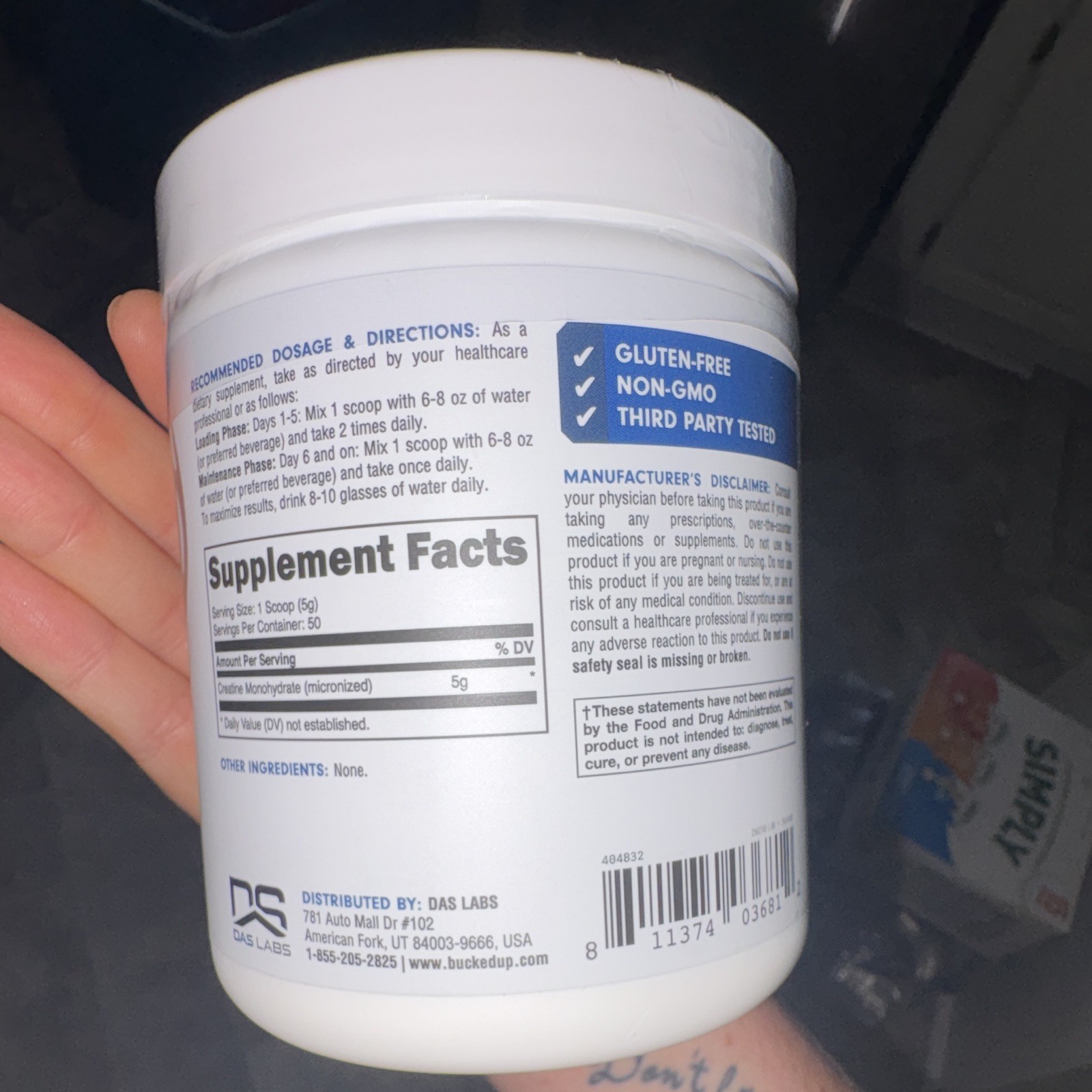 Bucked Up Creatine Monohydrate Micronized Powder Unflavored 250g 5000mg