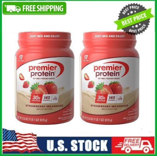 2 PACK Premier Protein 100% Whey Protein Powder Strawberry Milkshake 30g Protein