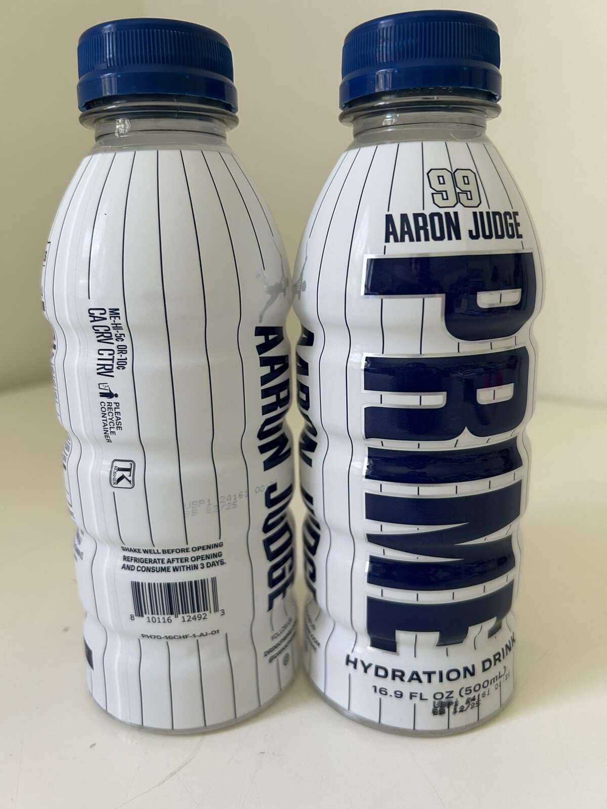 Set Of 2 NEW AARON JUDGE PRIME Hydration Drinks RARE Yankees Lmt Ed White