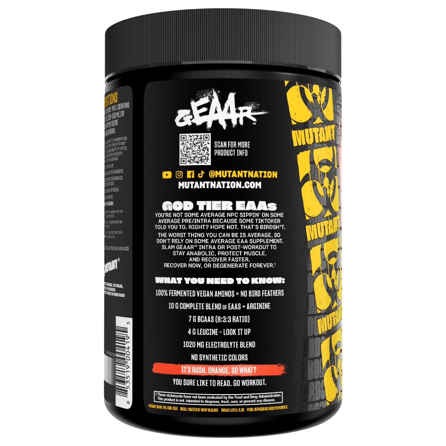 Mutant GEAAR 9.4g of EAA Powder + Arginine, 7g BCAAs, 4g Leucine, Electrolyt…