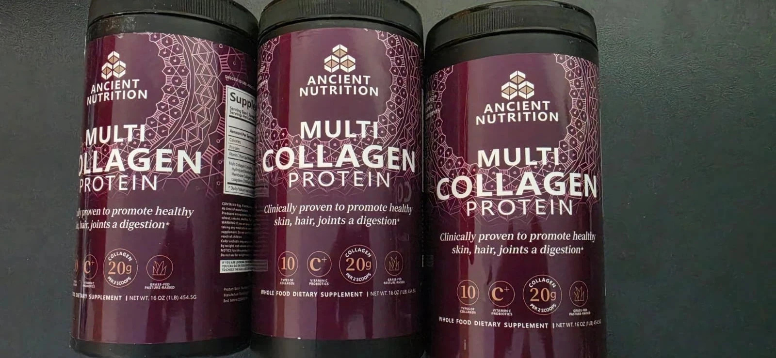 3-Pack Ancient Nutrition Collagen Protein Powder Probiotics Unflavored 16 Oz