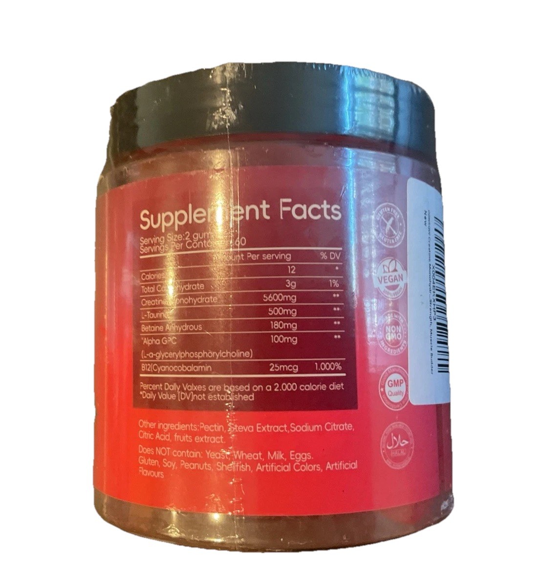 Creatine Monohydrate 120 Gummies Strawberry 5600mg Per Serving Vegan 09/2026
