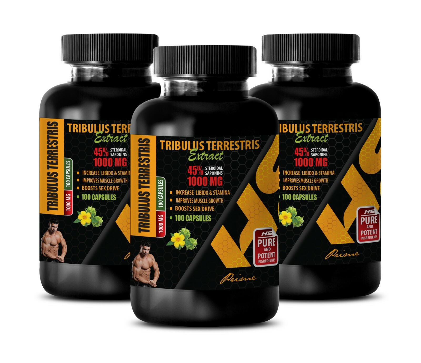 Male Enhancing Testosterone – TRIBULUS TERRESTRIS – gym 3 Bottles 300 Capsules