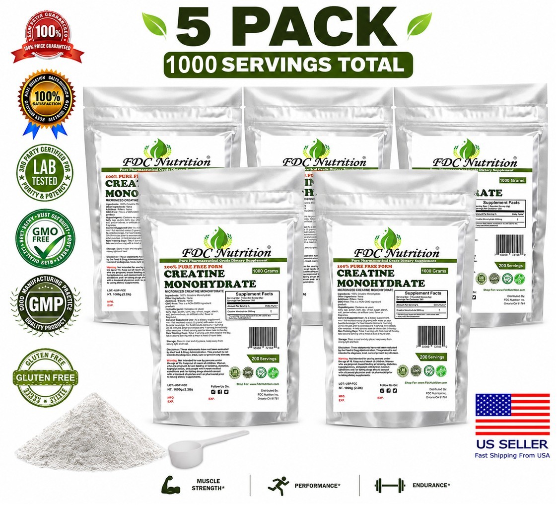 Creatine Monohydrate 100% Pure Powder 5000g (11 lb) Micronized by FDC NUTRITION