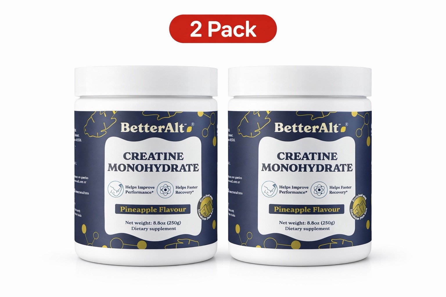 BetterAlt Creatine Monohydrate Powder Pineapple Flavor 2 Pack 8.8 oz Unisex