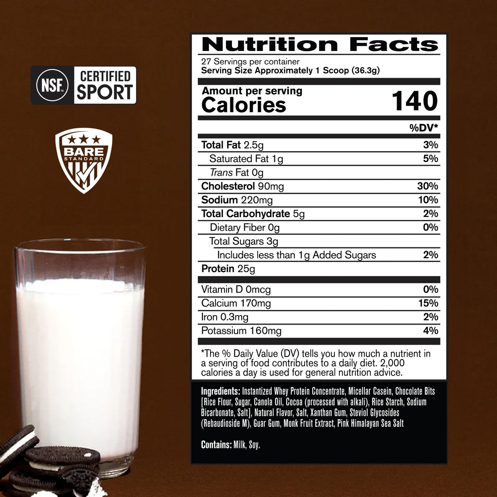 BARE PERFORMANCE NUTRITION BPN Whey Protein + Casein Protein Powder Blend Mil…