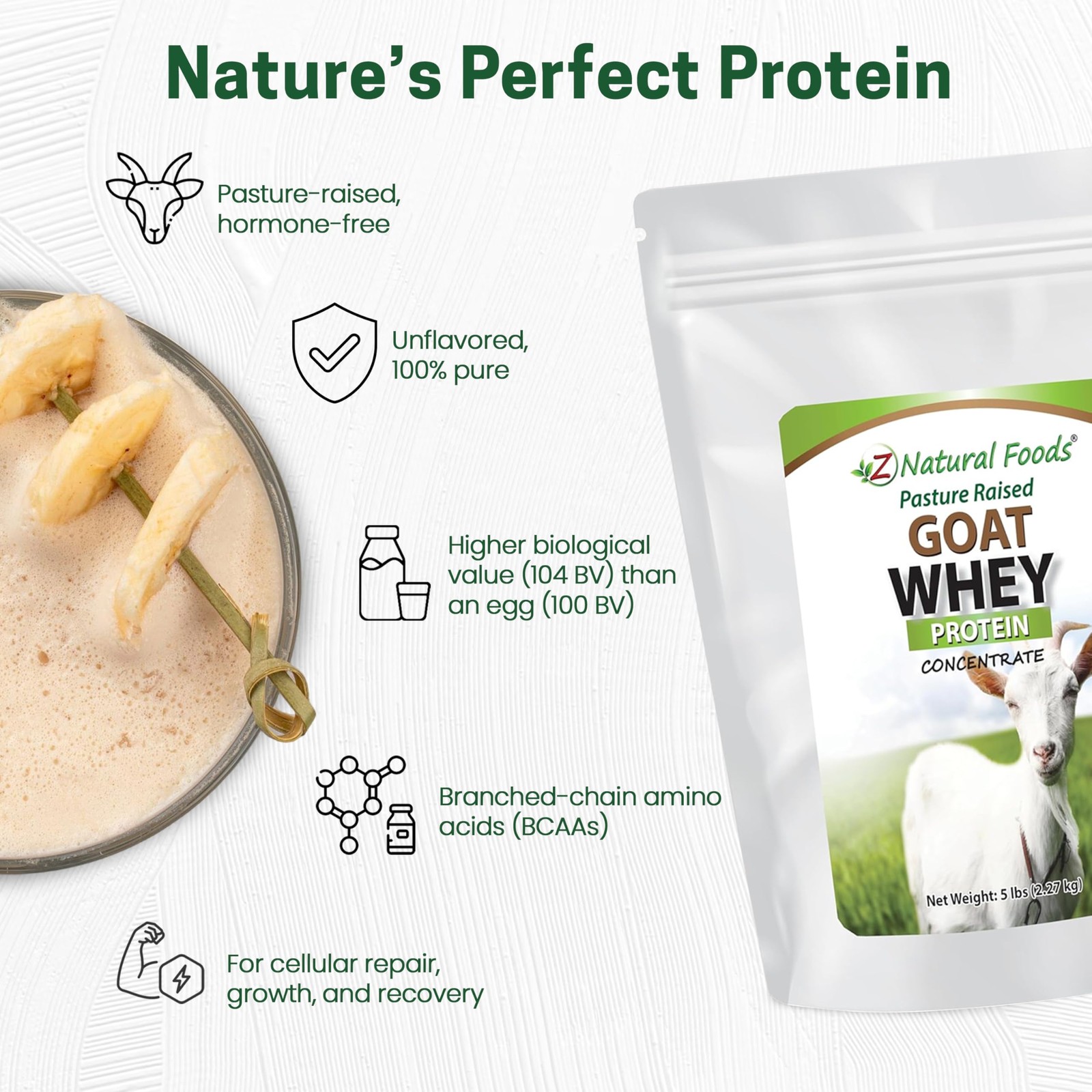 Z Natural Foods Goat Whey Protein Powder Concentrate Undenatured, Unflavored…