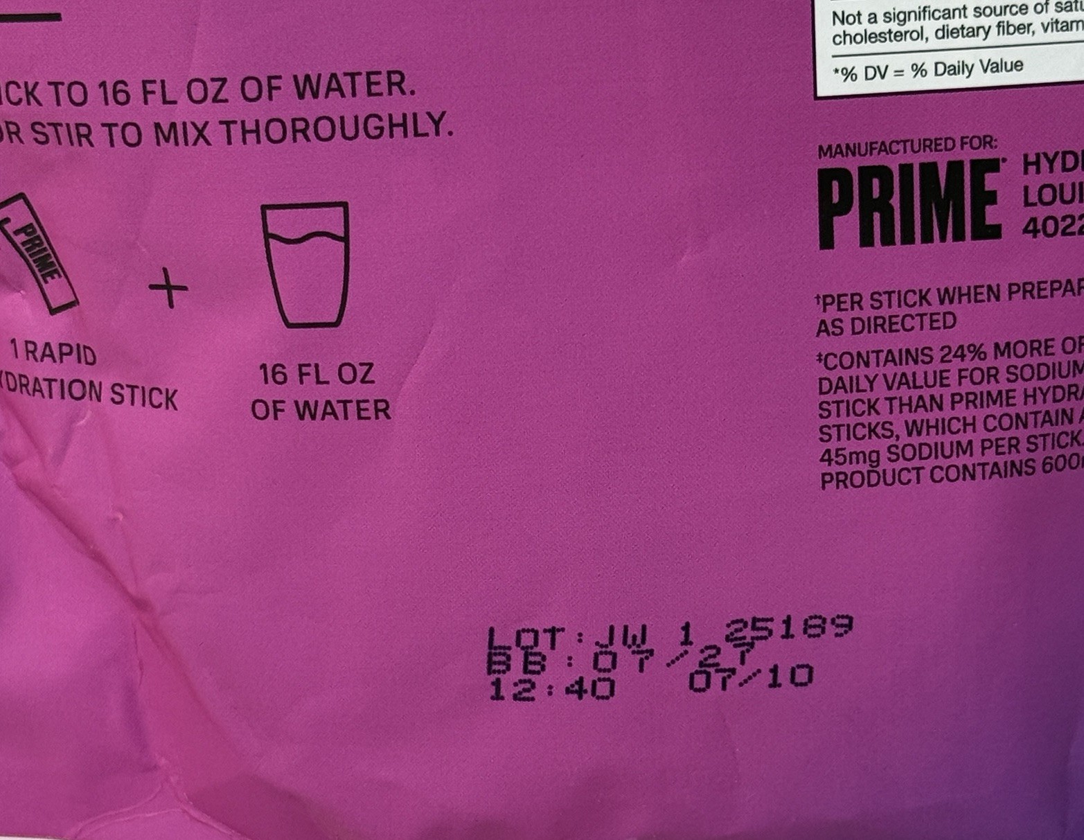 PRIME Electrolyte Hydration Powder Mix 16 Sticks Caffeine-Free Berry Citrus Rush