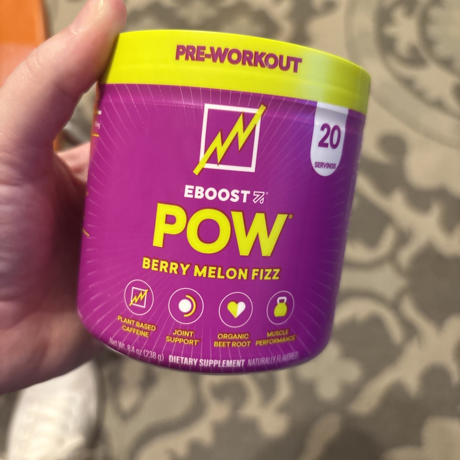 EBOOST POW Natural Pre Workout Powder – 20 Servings – Berry Melon Fizz Flavor