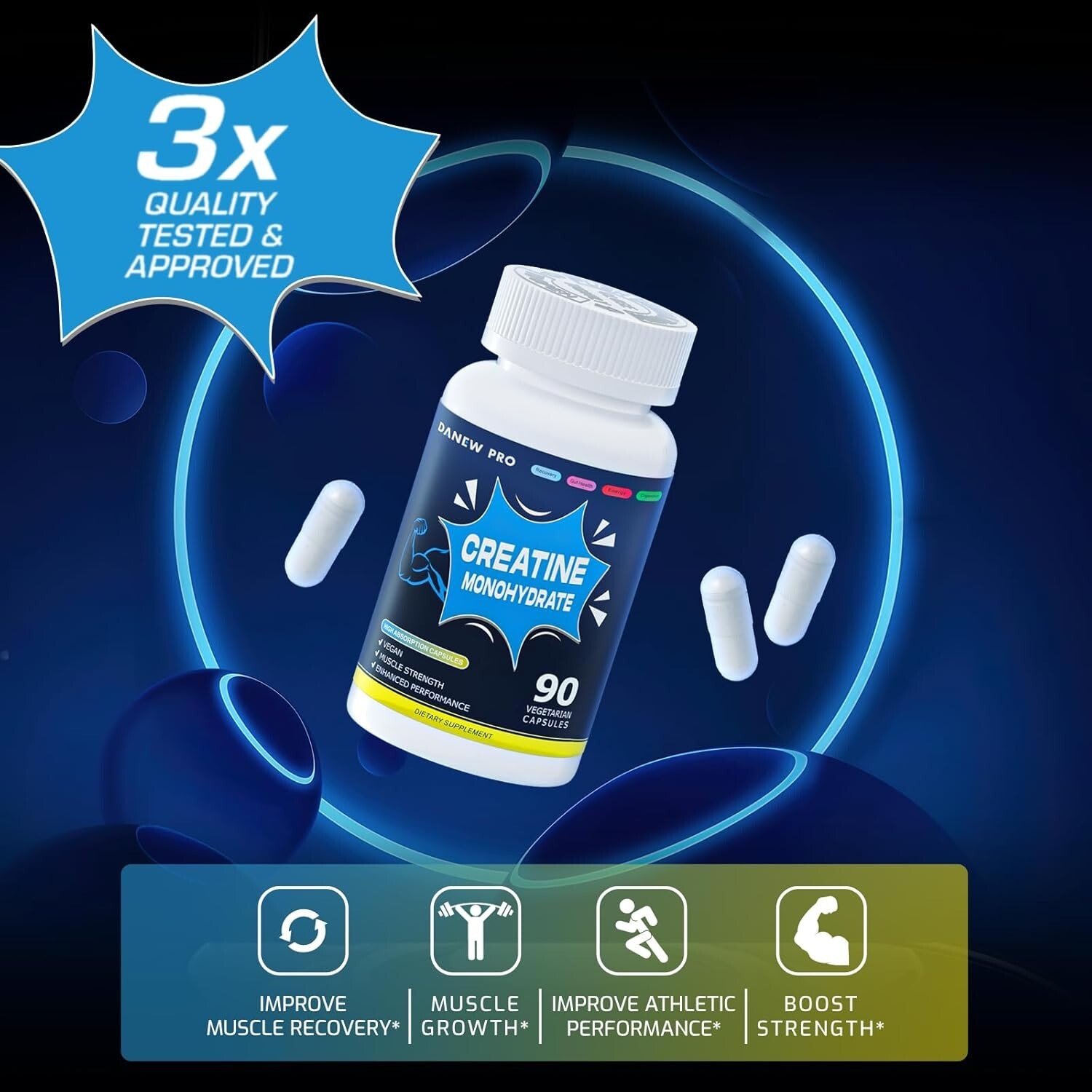 Creatine Monohydrate 2500mg Per Serving, 180 Capsules – Gluten Free, Non-GMO-…