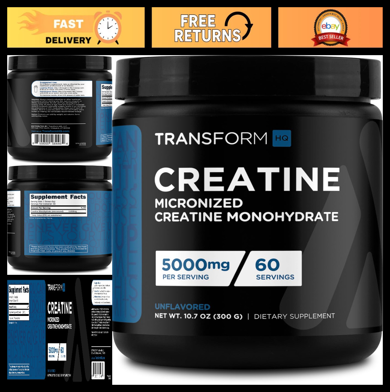 Micronized Creatine Monohydrate Powder 5000mg – Unflavored, 60 Servings, Boost E