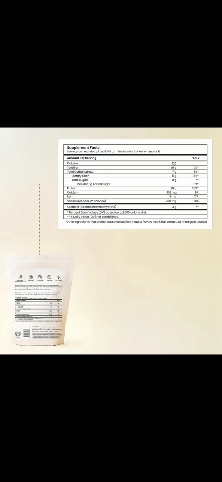 Perelel Triple-Support Protein Powder No Added Sugar Creamy Vanilla 19.9 oz