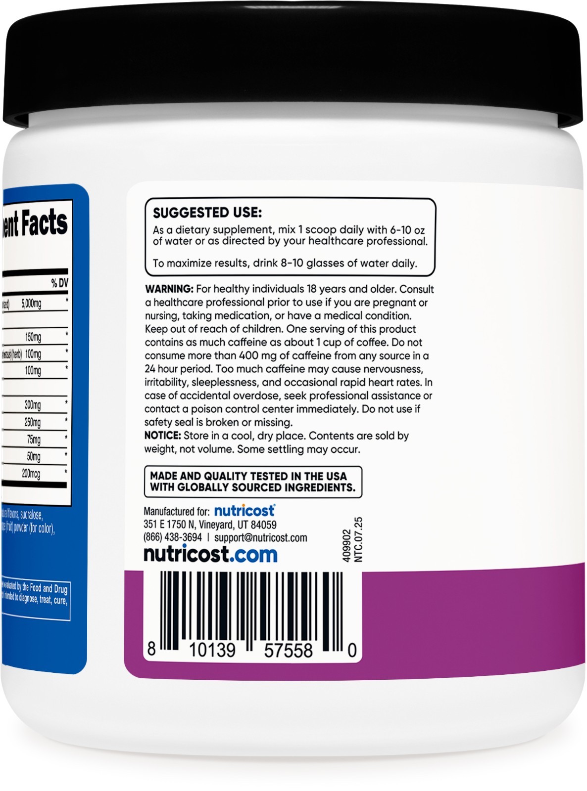 Nutricost Creatine + Energy 30 Servings (Grape Flavored)