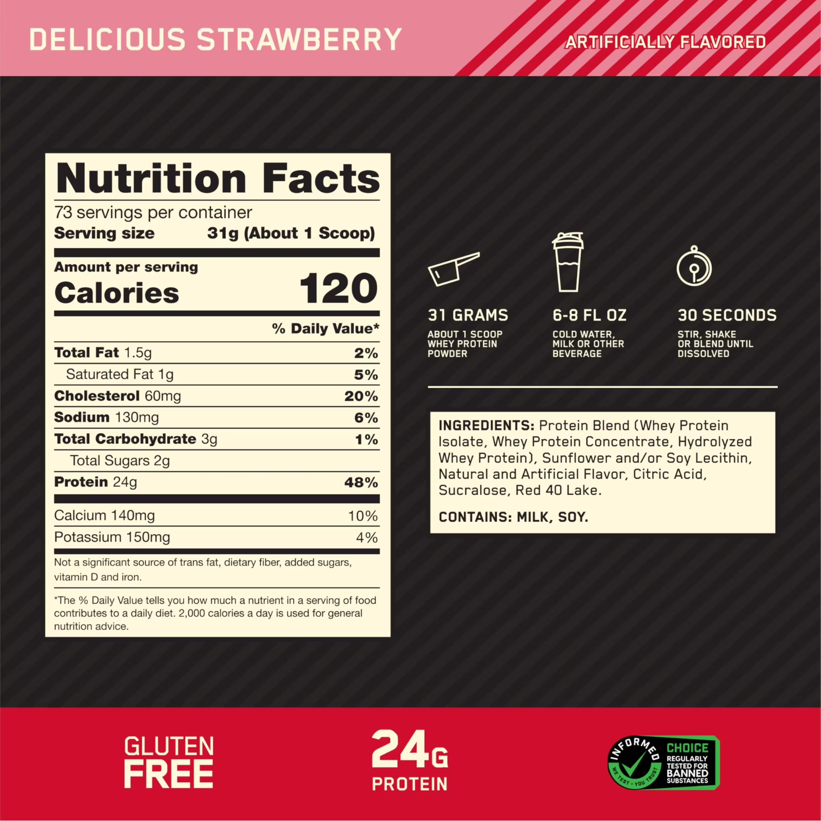 Optimum Nutrition 100% Whey Gold, Strawberry, 5lb