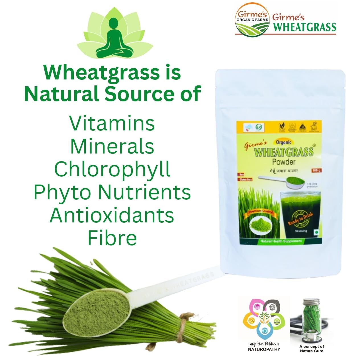 Girme’s Organic Wheatgrass Powder – 100g Pouch x 2 = 200g (Pack of 2)