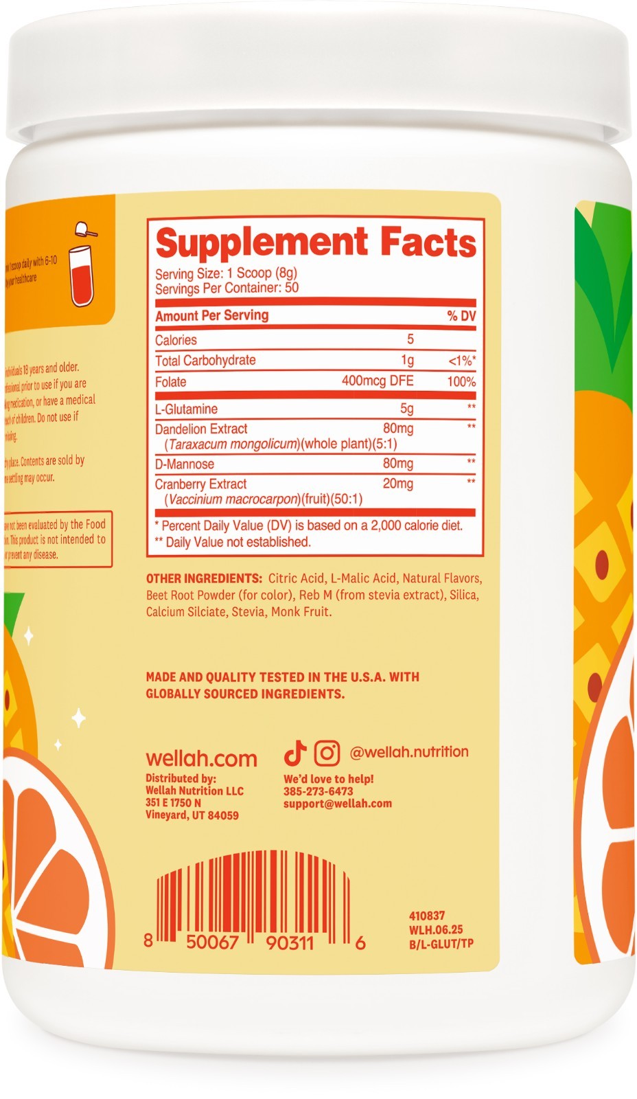 Wellah L-Glutamine Tropical Punch Powder (50 Servings) – 5g L-Glutamine