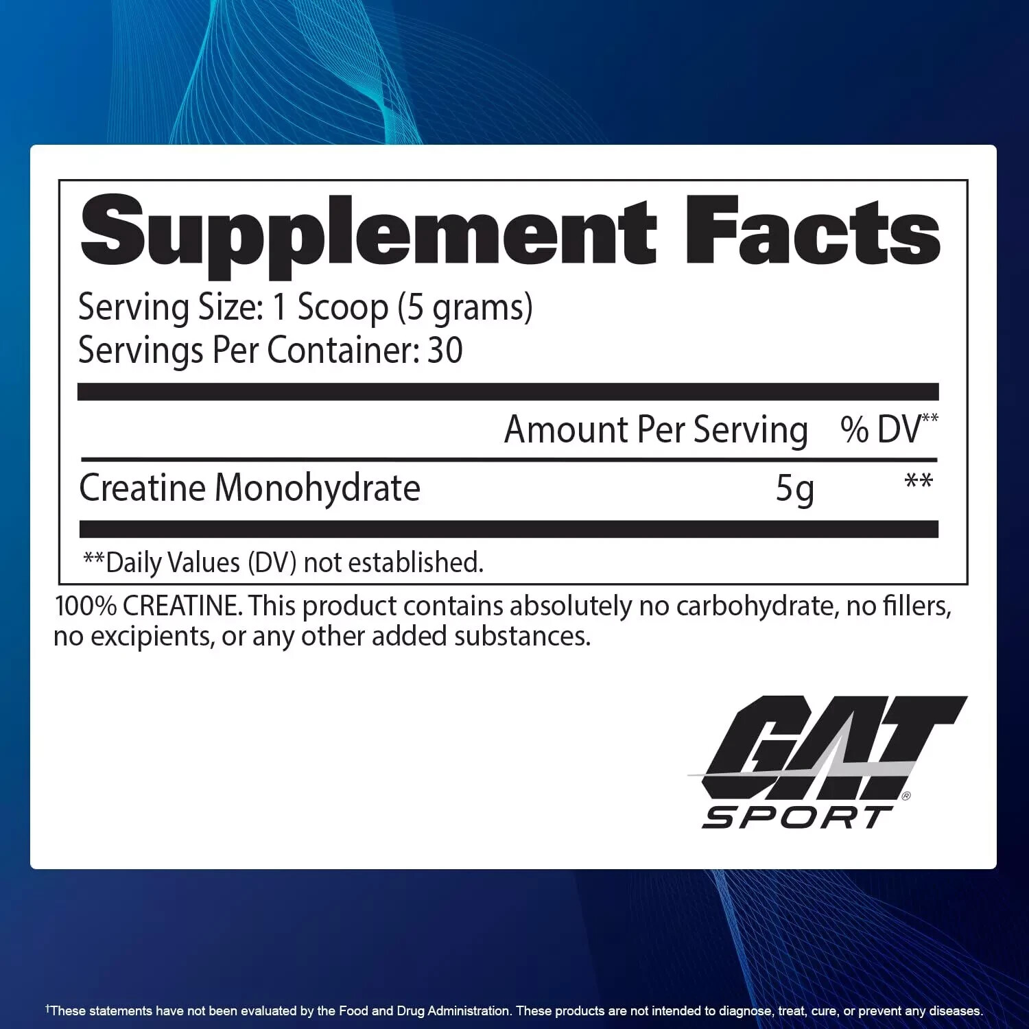 GAT SPORT Creatine Monohydrate Powder Strength Brain Health Anti-oxidant Endu