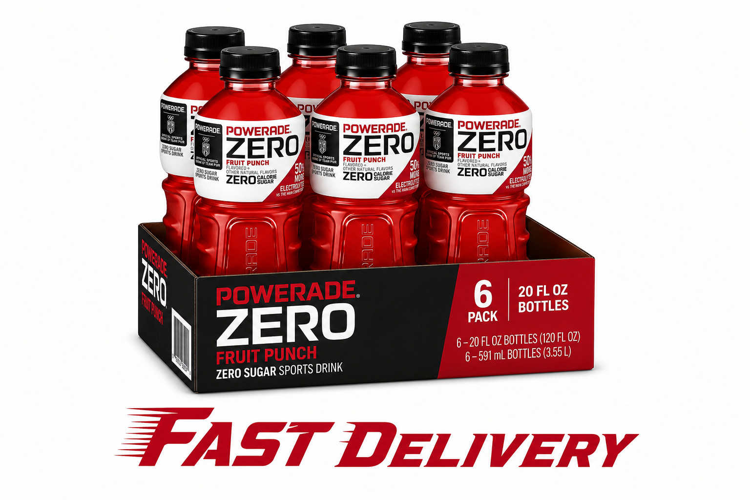 POWERADE Zero Calorie Sugar, Sports Drink, Fruit Punch, 20oz Bottles,(Pack of 6)