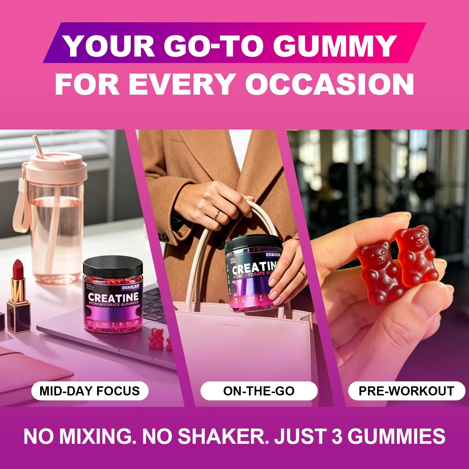 Creatine Gummies for Women, 3 Gummies = 5g Creatine Monohydrate with L-Carnit…