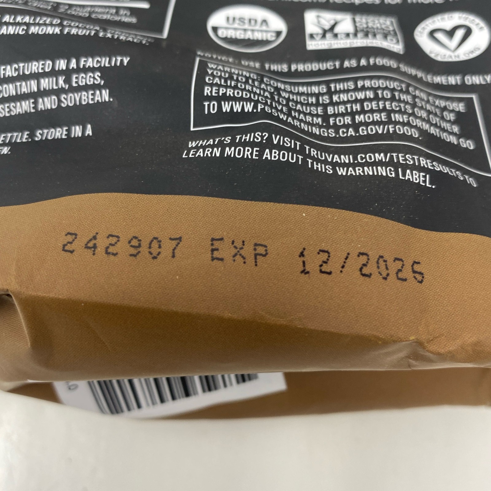 Truvani Organic Plant-Based Protein Powder Chocolate 23.63oz Bag