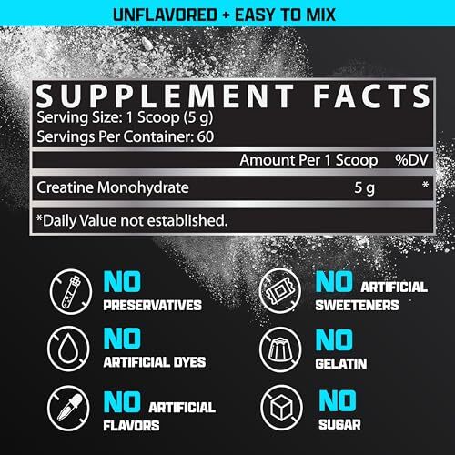 Creatine Monohydrate Powder 60 Servings Unflavored High Potency Muscle Support