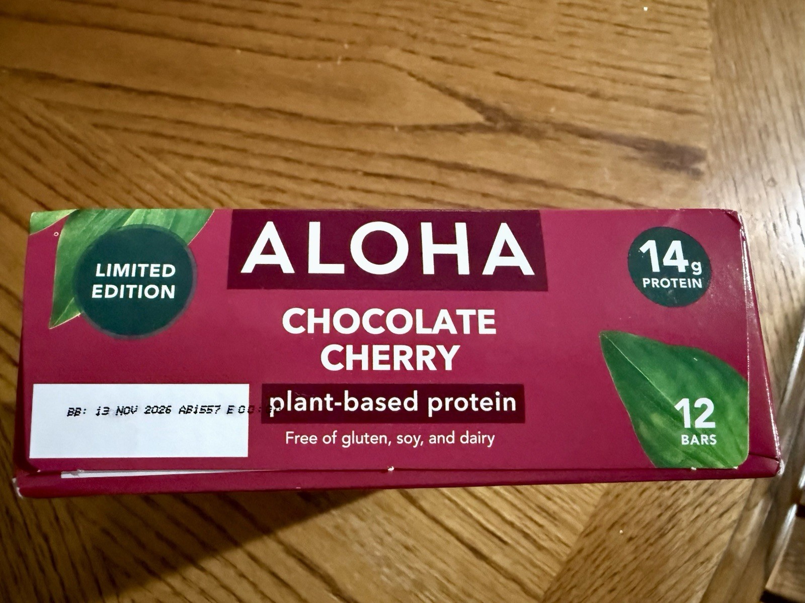 ALOHA Organic Plant-Based Protein Bars Chocolate Cherry 12ct 14g, Vegan