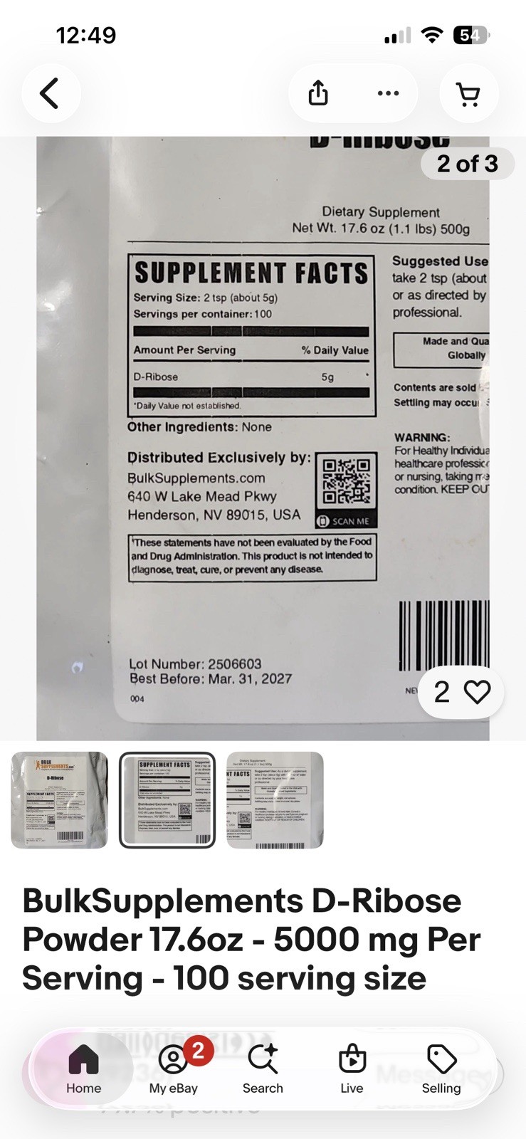 BulkSupplements D-Ribose Powder 17.6oz – 5000 mg Per Serving – 100 serving size