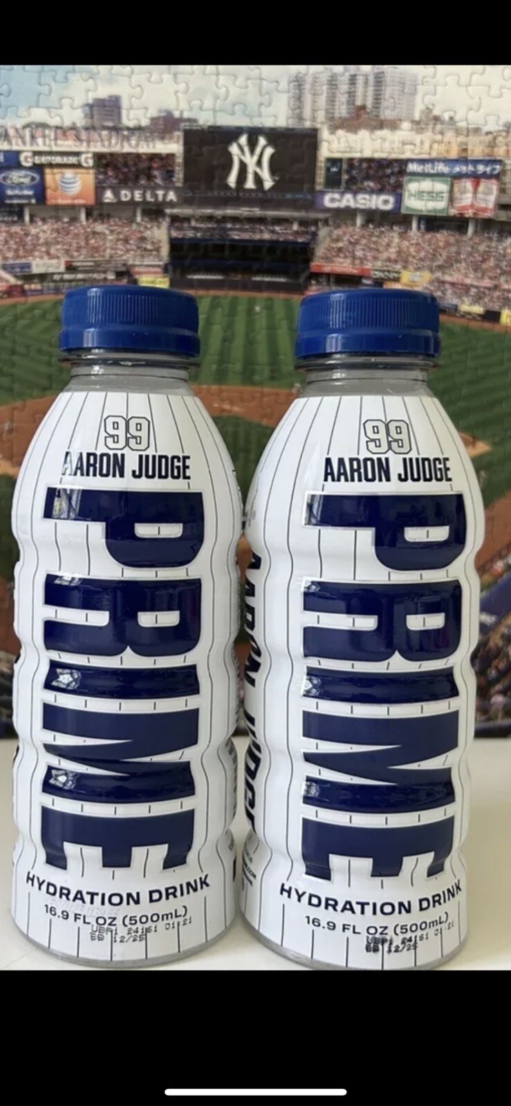 Set Of 2 NEW AARON JUDGE PRIME Hydration Drinks RARE Yankees Lmt Ed White