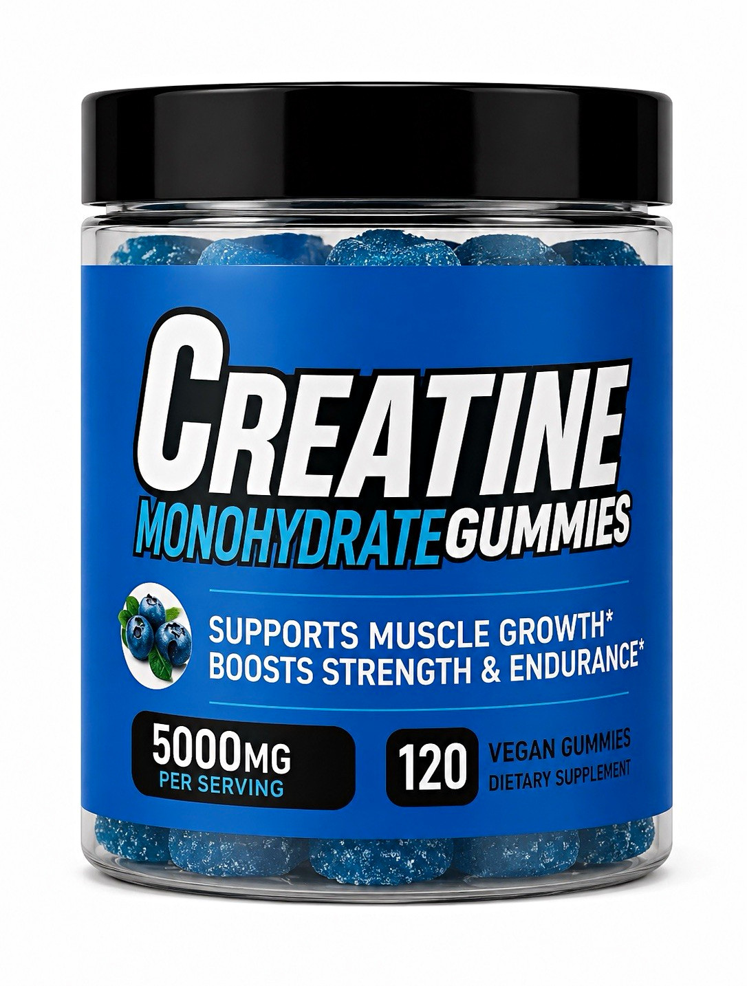 Creatine Monohydrate Gummies 5000mg Vegan 120 Count Muscle Gain Strength
