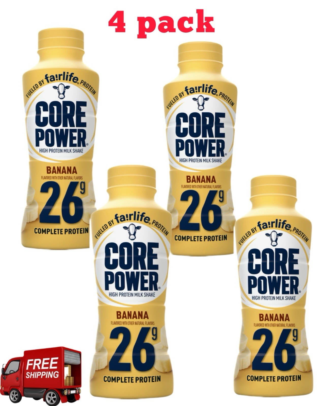 4 Pack Fairlife CORE POWER Banana Protein Shake 14 oz Exp 10/2026 FREE SHIPPING