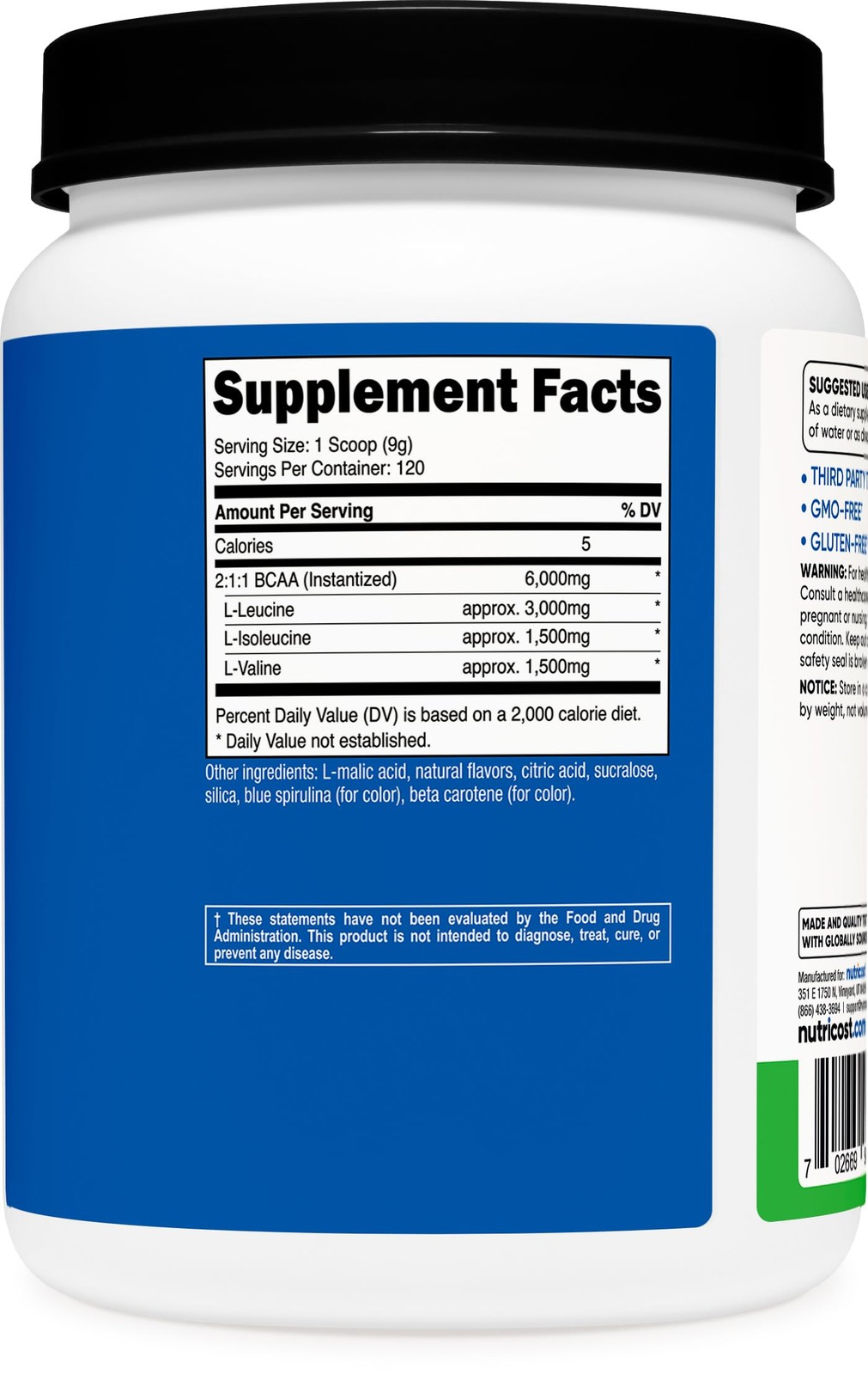 Nutricost BCAA Powder 2:1:1, 120 Servings (Green Apple) 2.2 Pound (Pack of 1)